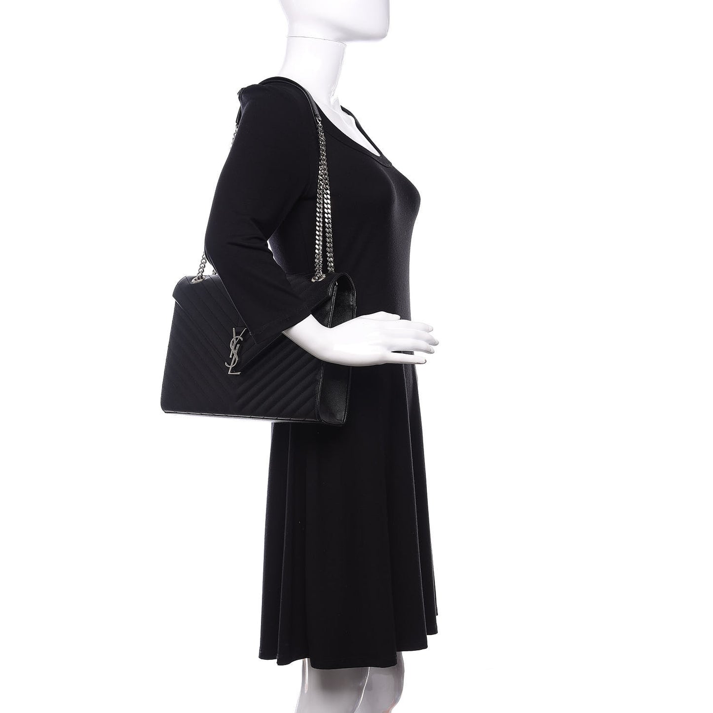 Grain De Poudre Matelasse Chevron Large Monogram Satchel Black