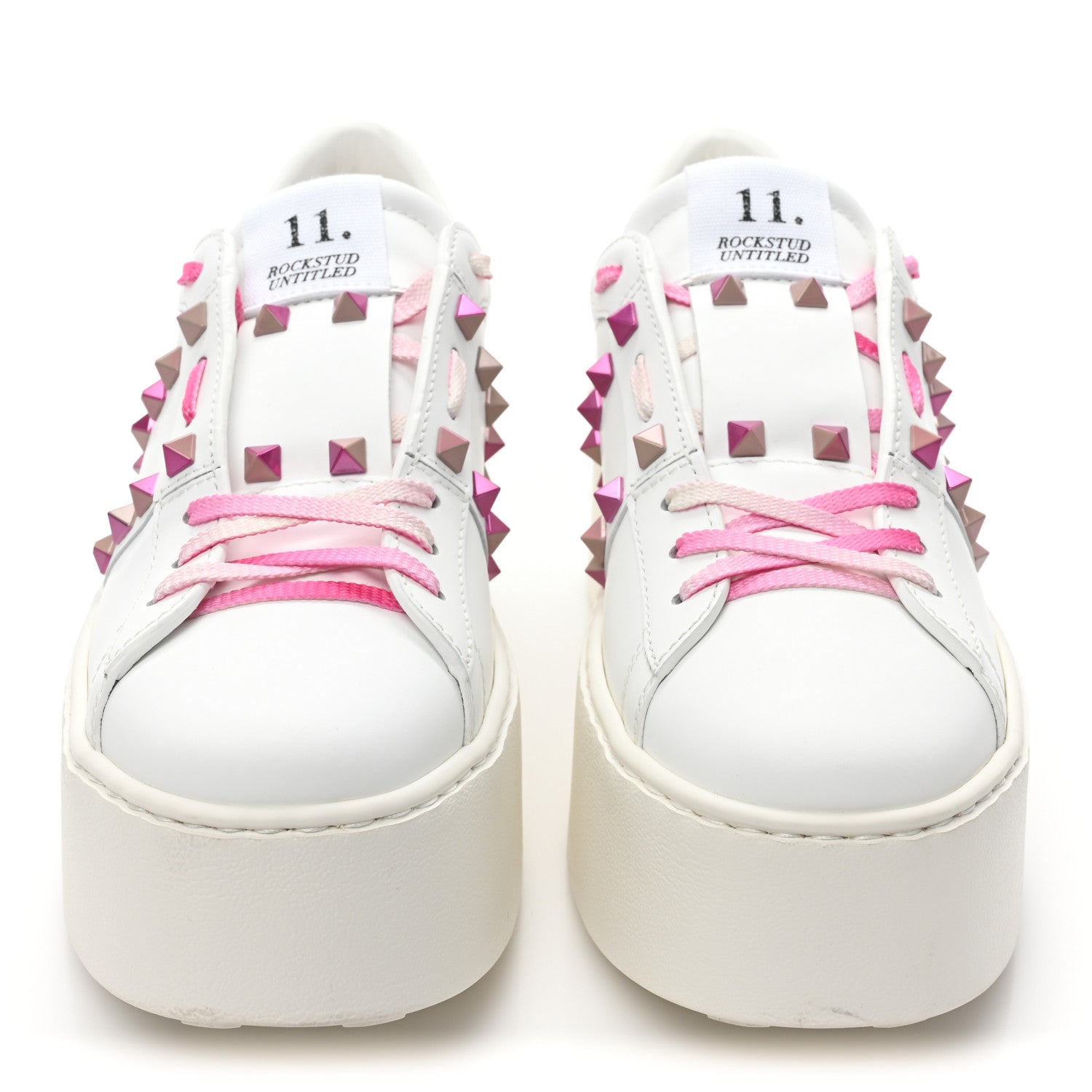 Valentino Garavani Calfskin Rockstud Untitled 57mm Platform Sneakers 38.5 White Pink PP 2 of 8