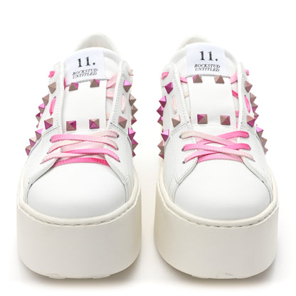 Valentino Garavani Calfskin Rockstud Untitled 57mm Platform Sneakers 38.5 White Pink PP 2 of 8
