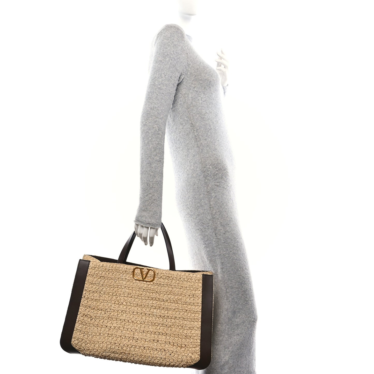 Raffia Calfskin Vlogo Tote Naturale Fondant