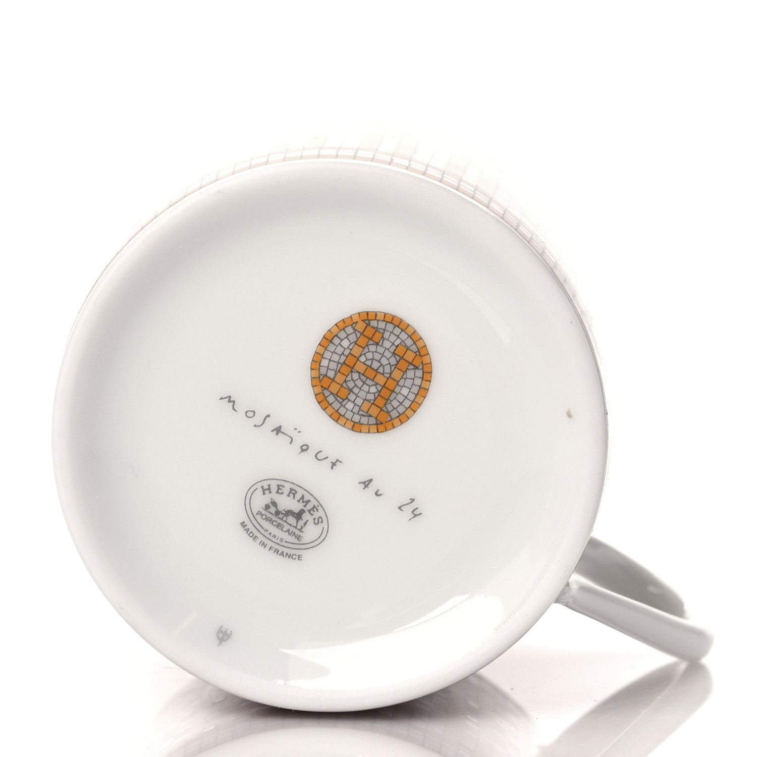 Hermes Porcelain Mosaique Au 24 Gold Coffee Cup and Saucer Set of 2 10 of 11
