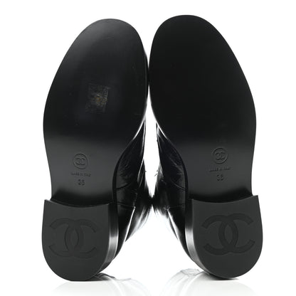 Chanel Crumpled Lambskin Shiny Calfskin Lace Up Combat Boots 36 Black 5 of 10