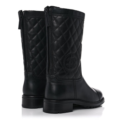 Chanel Calfskin Quilted CC Boots 36.5 Black 4 of 7