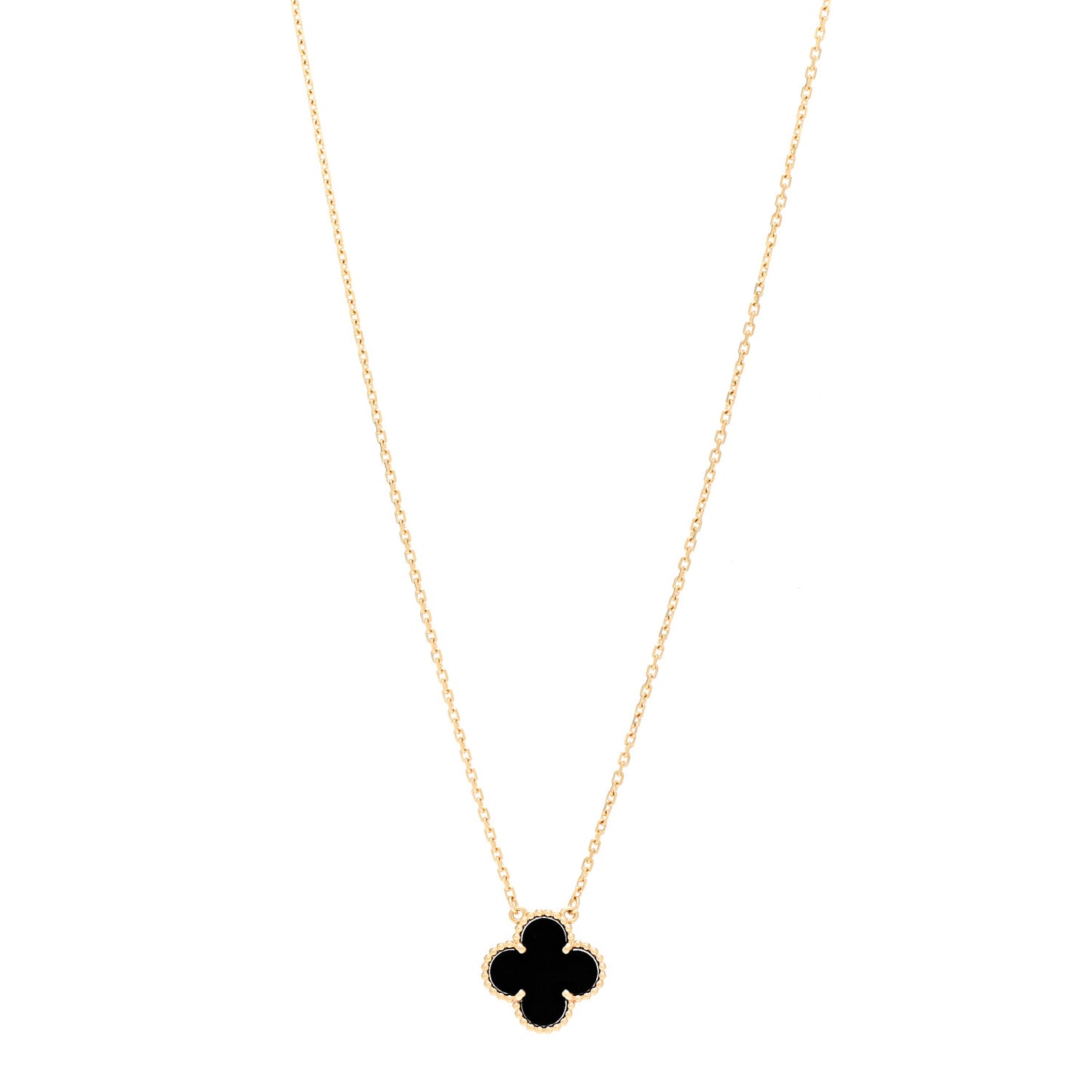 18K Yellow Gold Black Onyx Vintage Alhambra Pendant Necklace