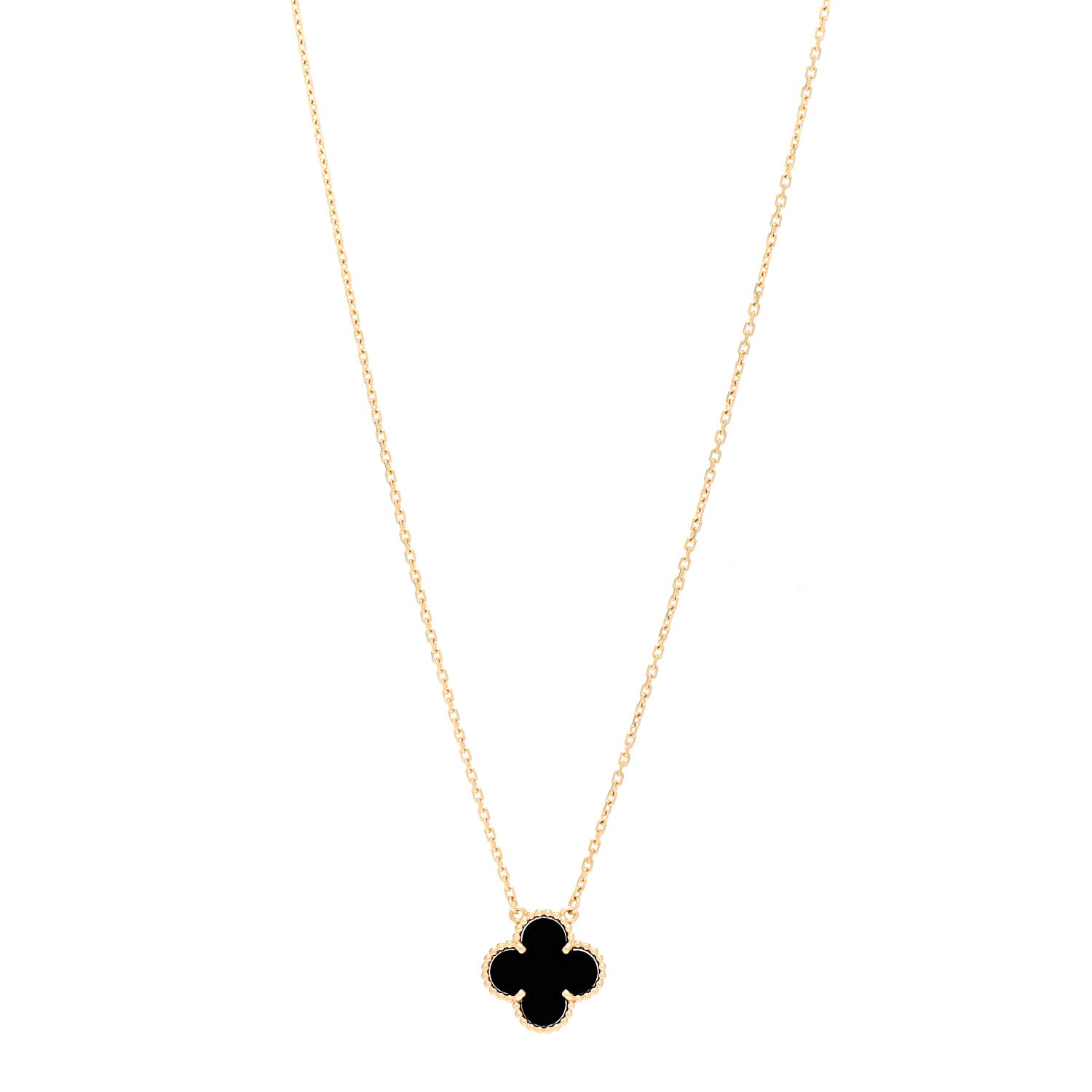Van Cleef & Arpels 18K Yellow Gold Black Onyx Vintage Alhambra Pendant Necklace 1 of 5