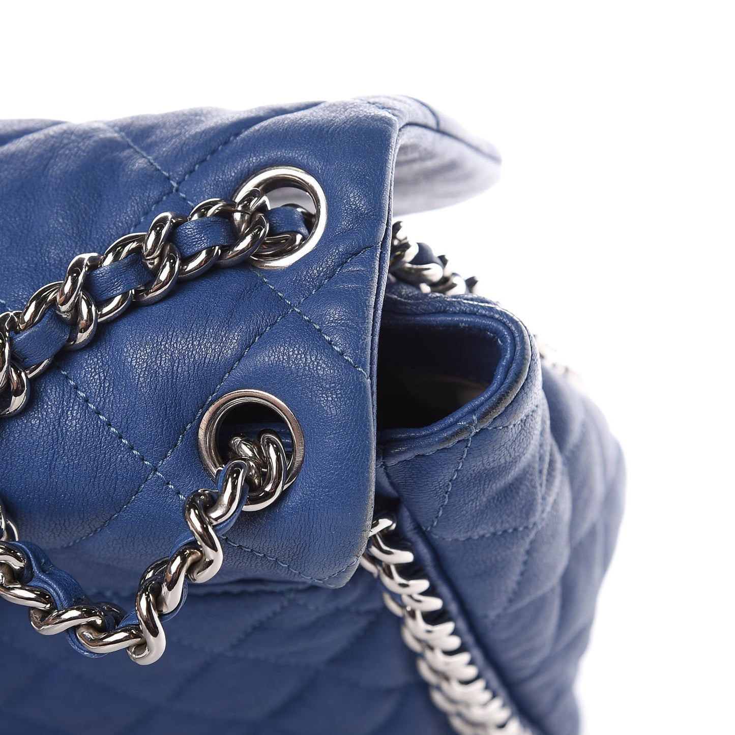 Washed Lambskin Quilted Chain Around Maxi Flap Light Blue