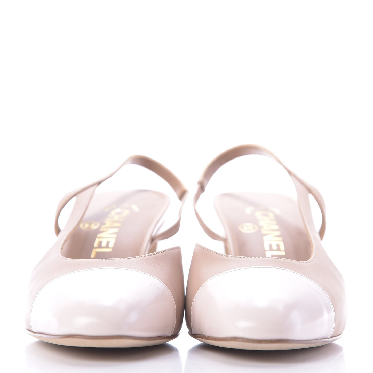 Glazed Calfskin Cap Toe CC Slingback Pumps 36 Beige Pink