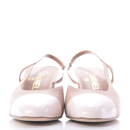 Chanel Glazed Calfskin Cap Toe CC Slingback Pumps 36 Beige Pink 2 of 11