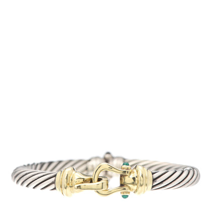 David Yurman Sterling Silver 14K Yellow Gold Green Chalcedony Garnet 7mm Cable Buckle Bracelet 1 of 4