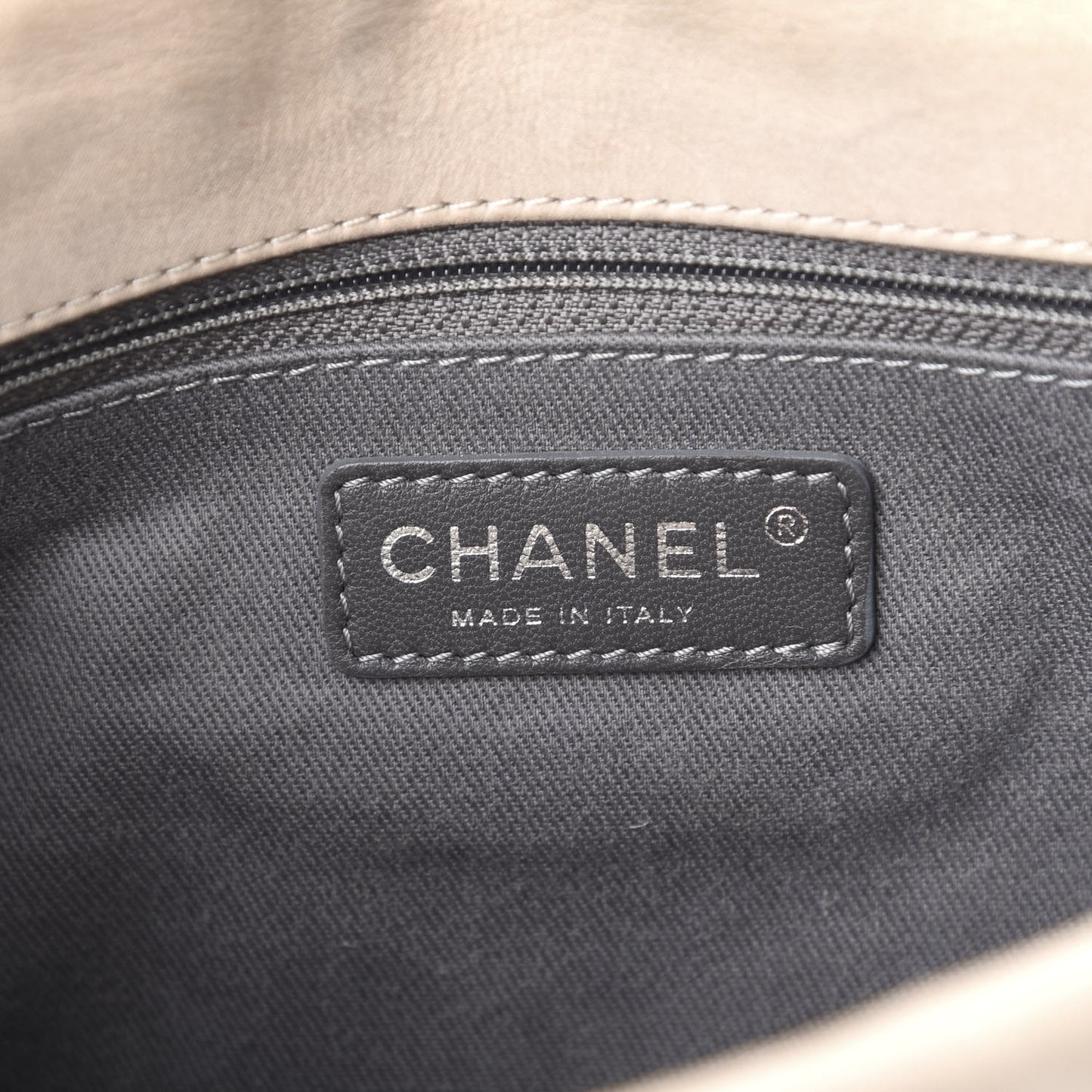 Iridescent Calfskin Glint Flap Beige