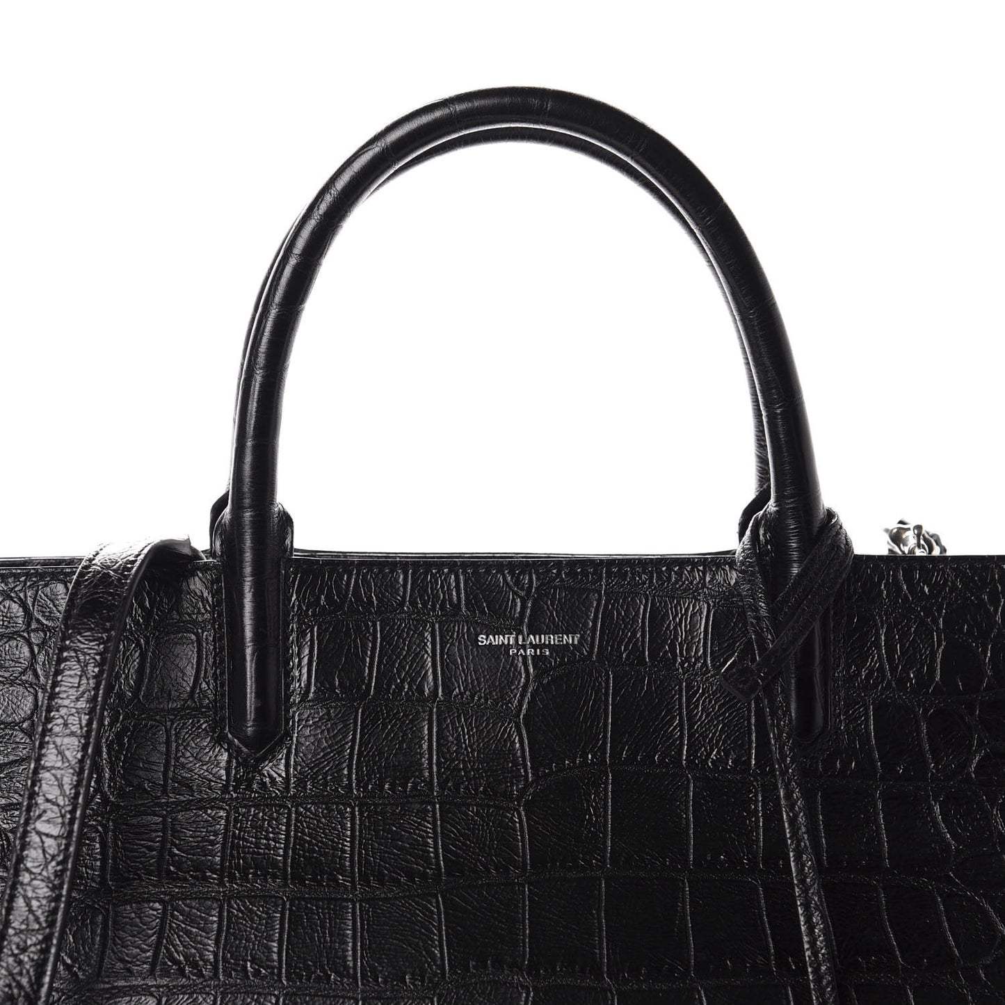 Calfskin Crocodile Embossed Medium Cabas Rive Gauche Black