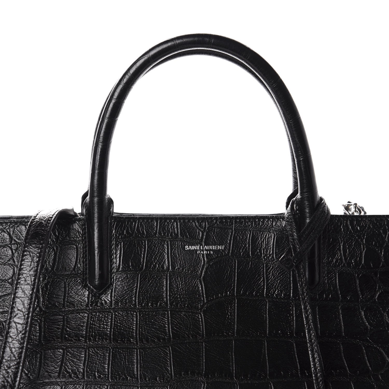Saint Laurent Calfskin Crocodile Embossed Medium Cabas Rive Gauche Black 11 of 11