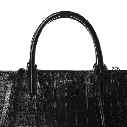 Saint Laurent Calfskin Crocodile Embossed Medium Cabas Rive Gauche Black 11 of 11