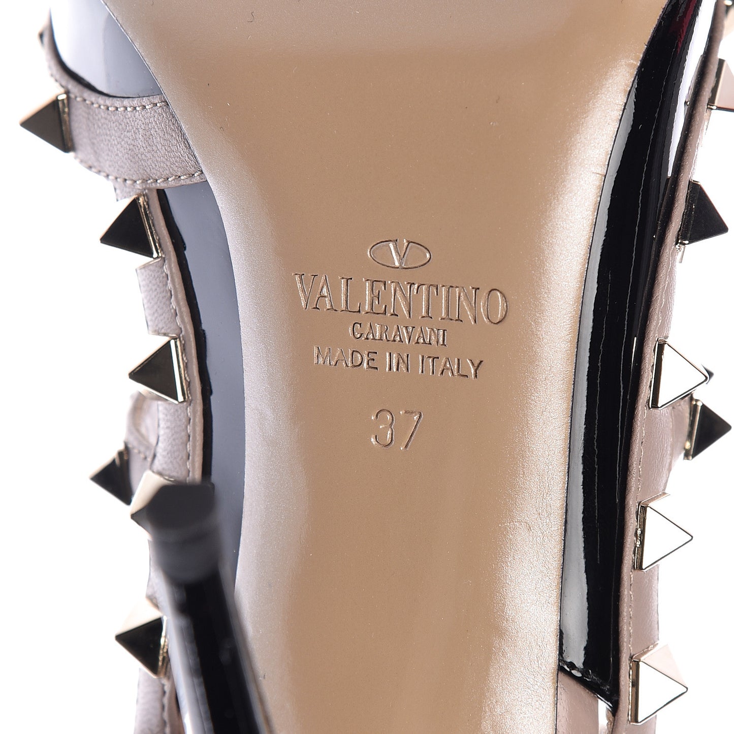 Patent Nappa Rockstud Ankle Strap 100mm Pumps 37 Black Poudre