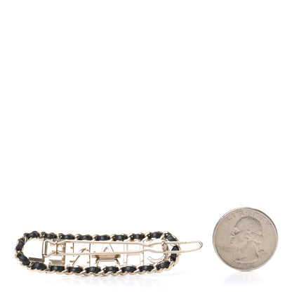 Chanel Metal Lambskin Vintage Allure Logo Hair Clip Black Gold 2 of 3