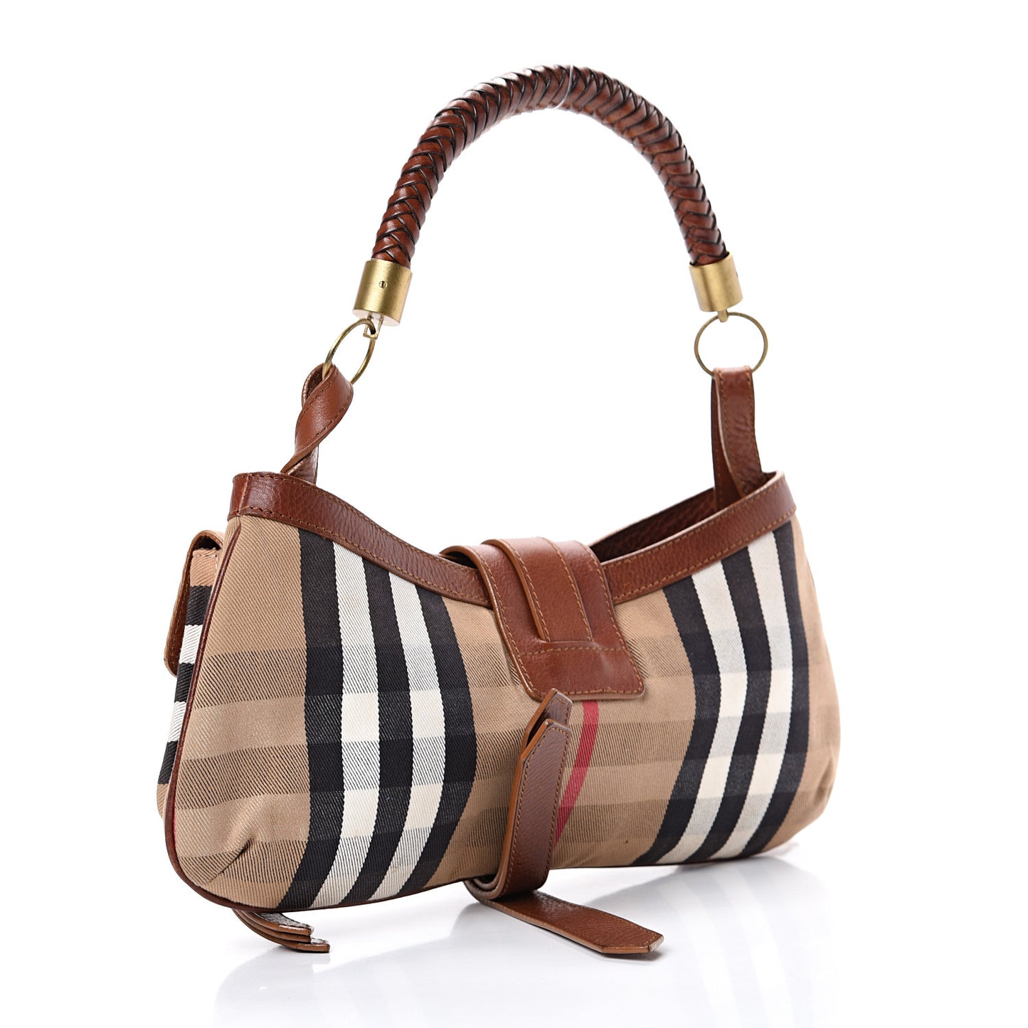 Calfskin House Check Woven Shoulder Bag Tan