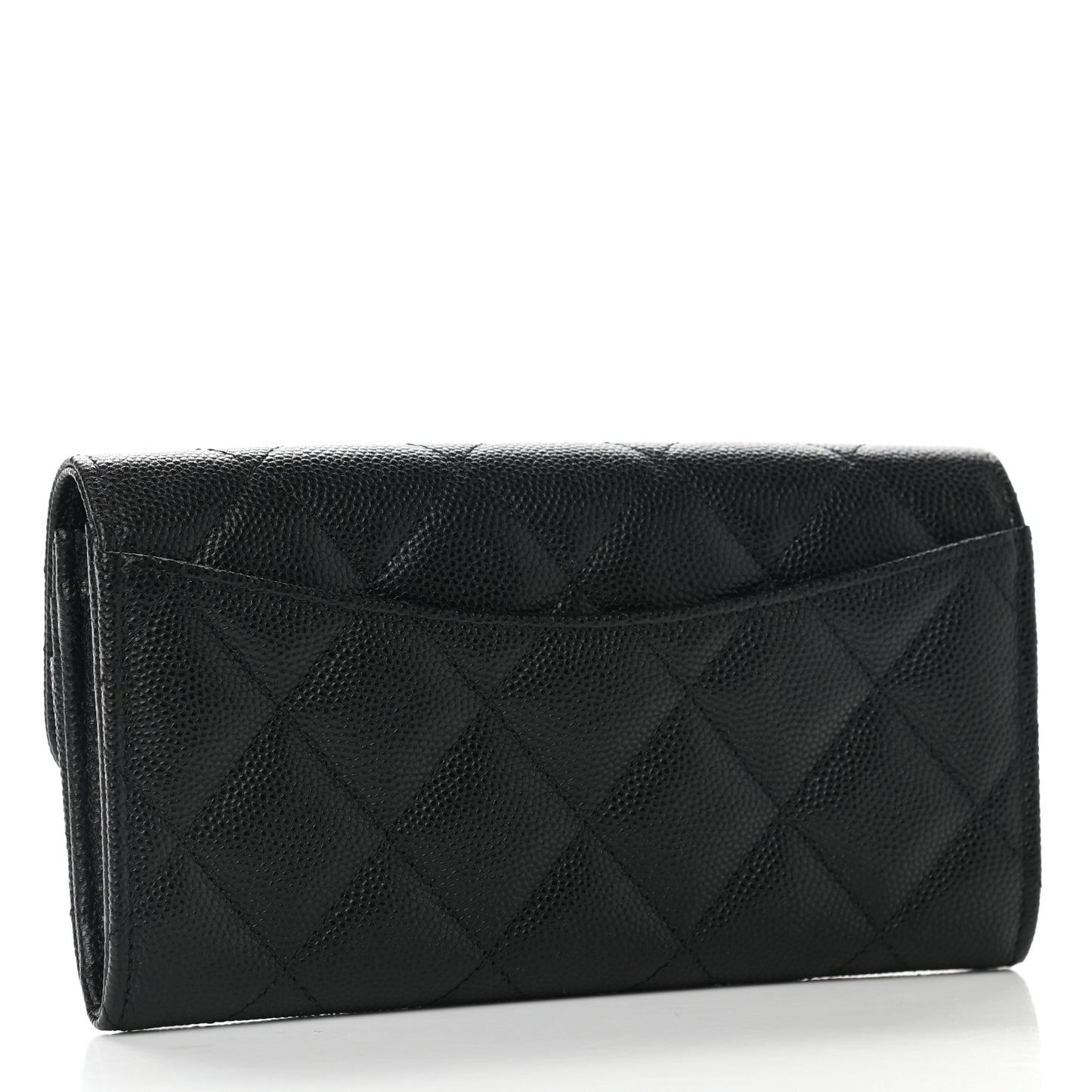 Caviar Quilted Medium Gusset Flap Wallet Black