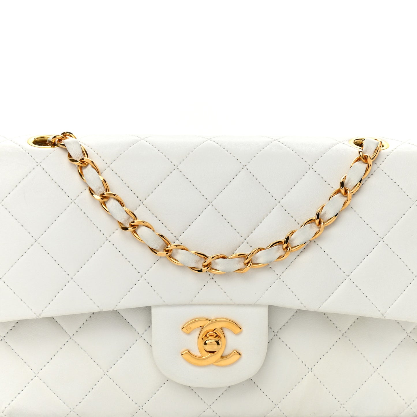 Lambskin Quilted Small Double Flap White