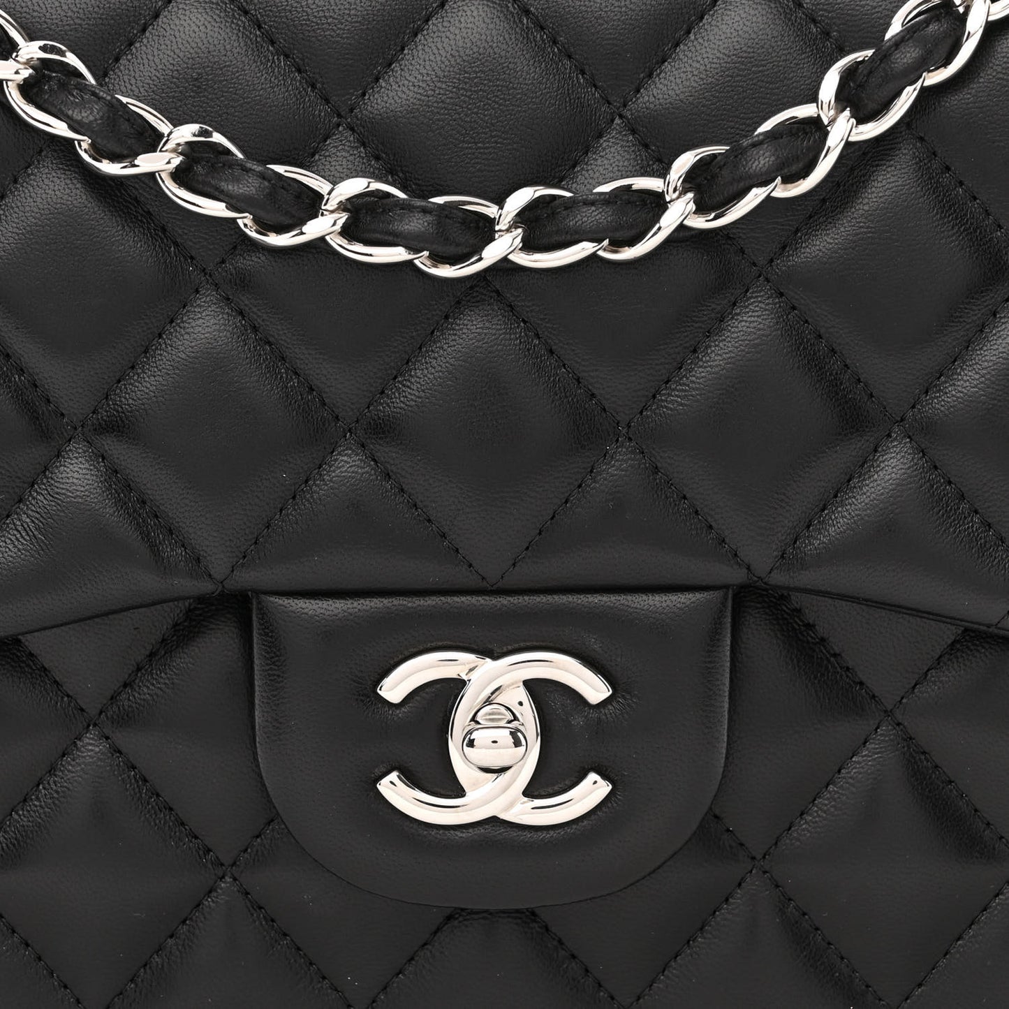 Lambskin Quilted Jumbo Double Flap Black