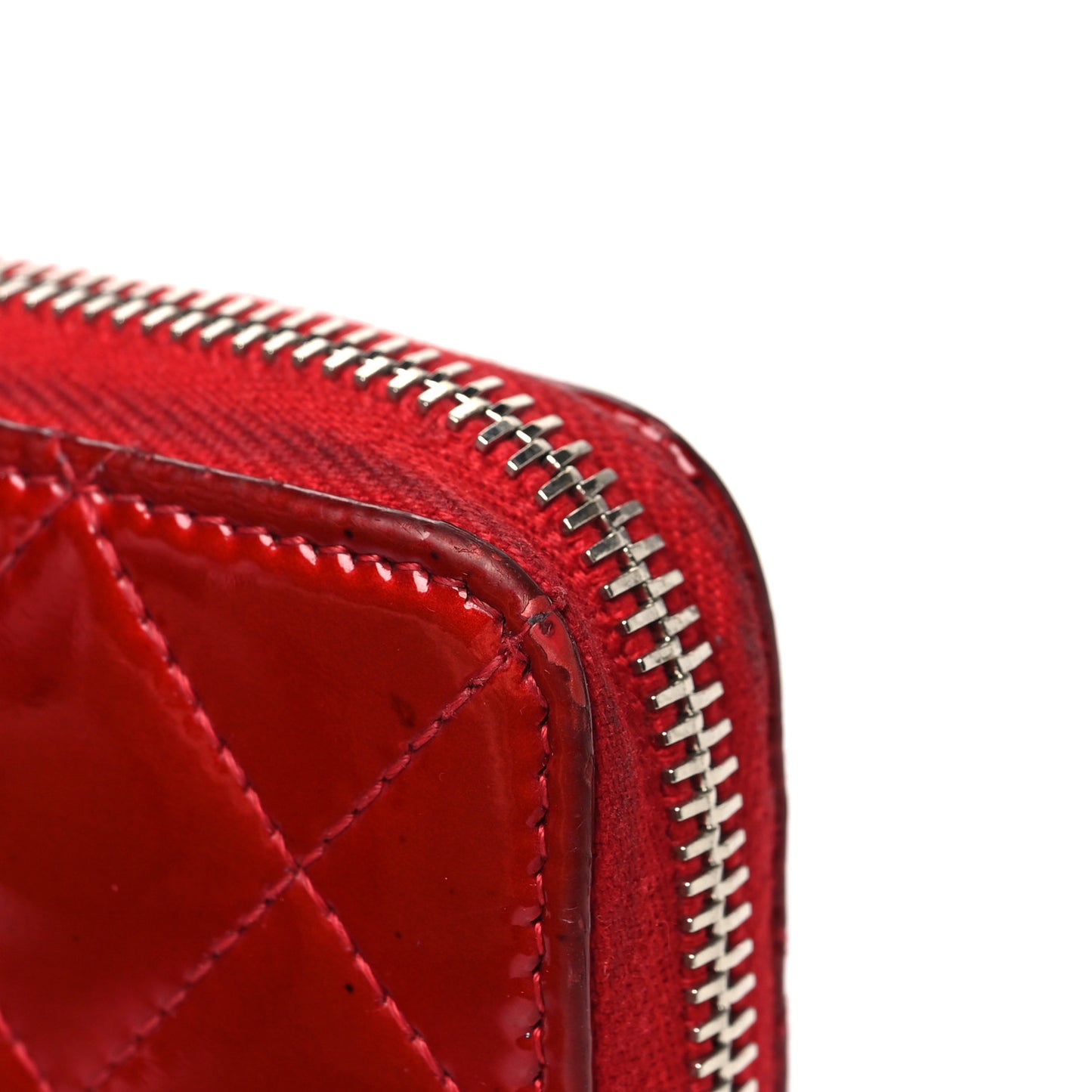 Patent Quilted Brilliant Zip Around Wallet Red