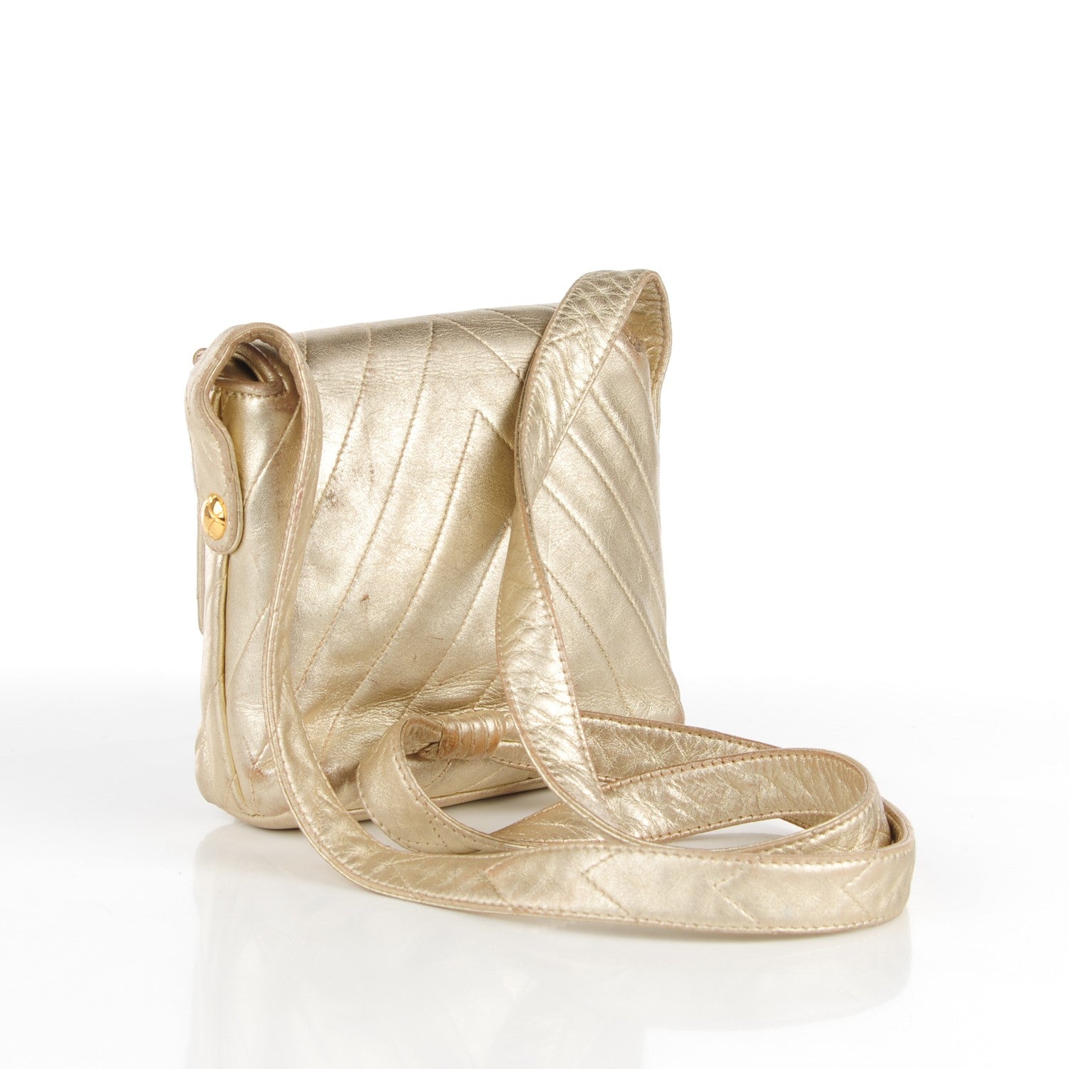 Chanel Metallic Lambskin Chevron Quilted Mini Square Flap Gold 10 of 16