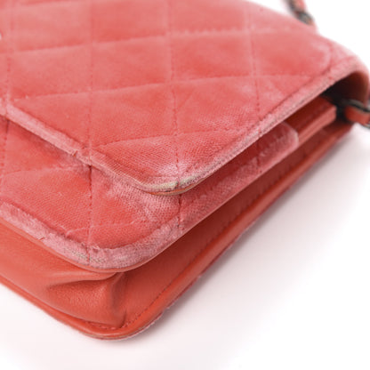 Chanel Velvet Classic Quilted Wallet On Chain WOC Coral 15 of 18