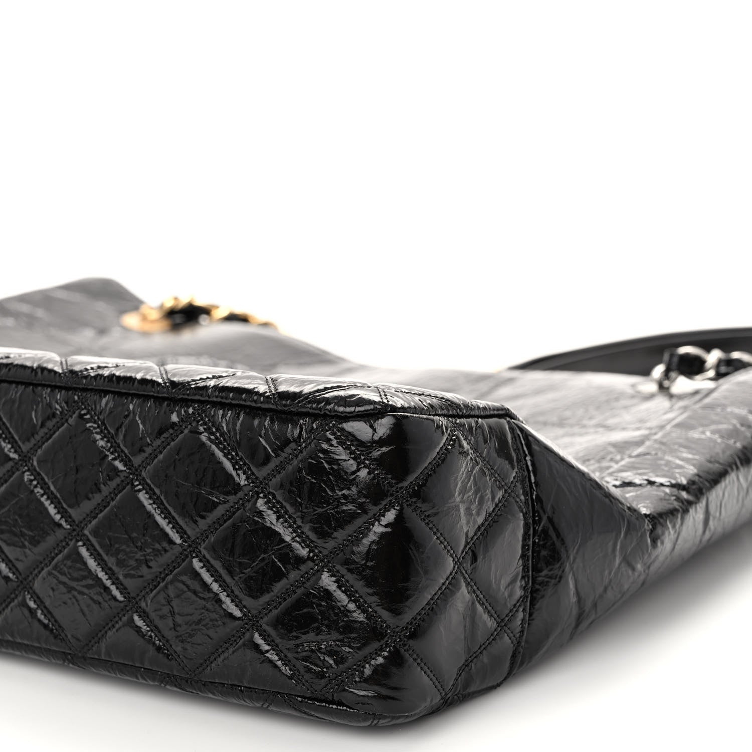 Chanel Shiny Aged Calfskin Quilted Large Shopping Bag Black 11 of 11