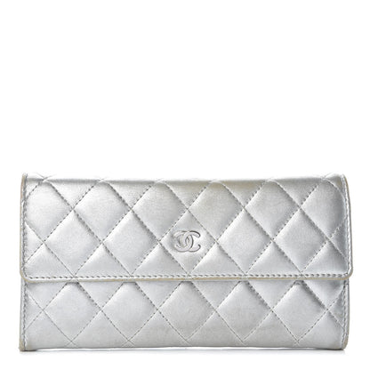 Chanel Metallic Lambskin Quilted Large Gusset Flap Wallet Silver 1 of 15