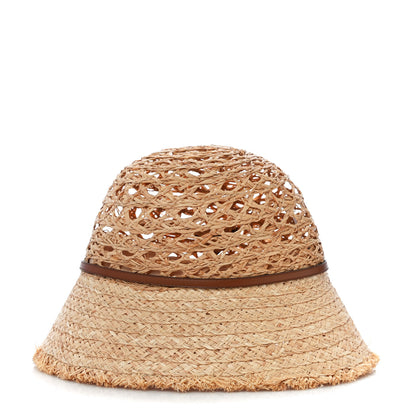 Prada Raffia Paglia Metal Triangle Logo Woven Womens Bucket Hat M Naturale Cognac 4 of 7