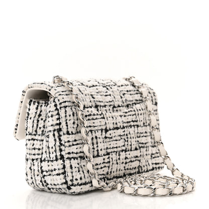 Chanel Tweed Quilted Mini Rectangular Flap White Black 3 of 12