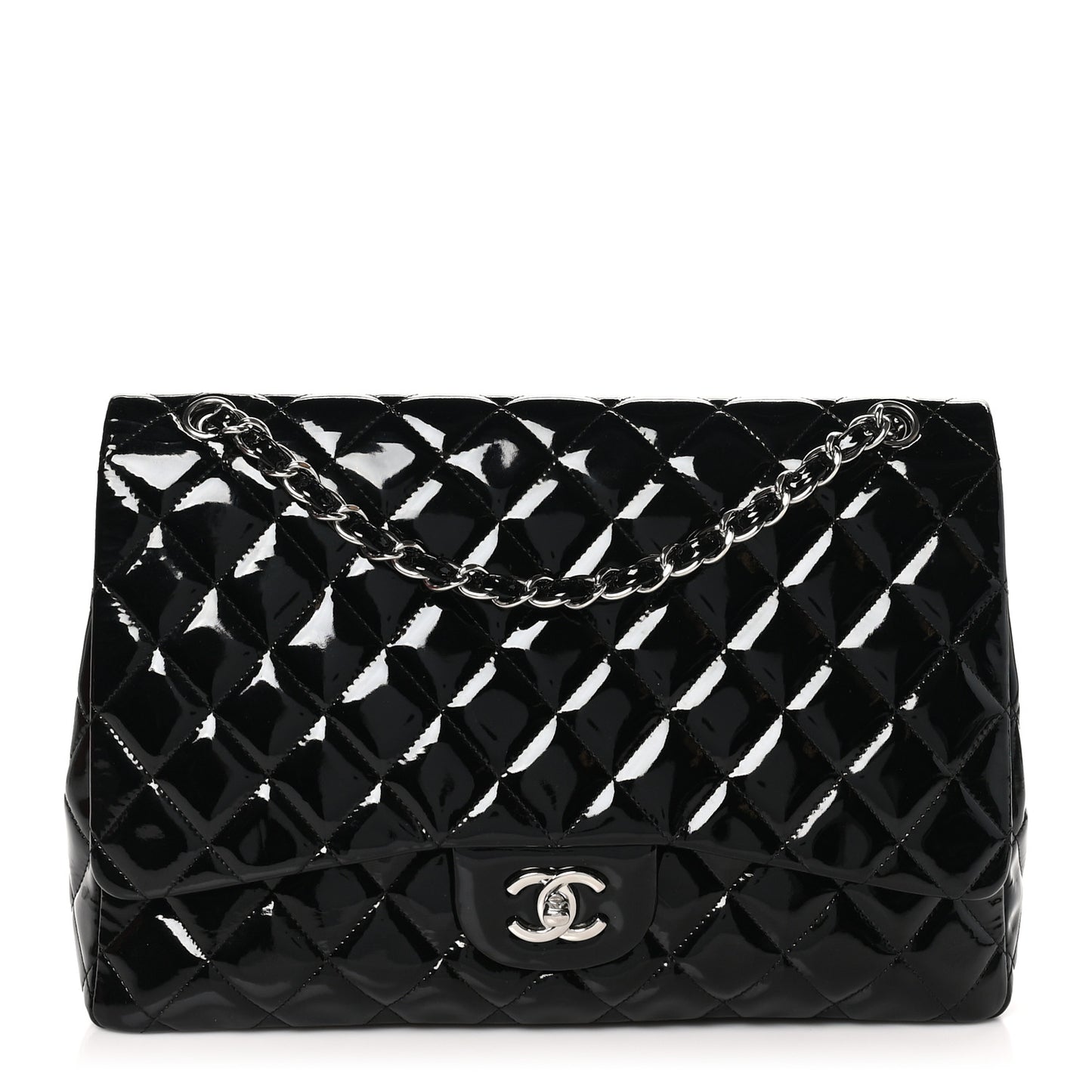 Patent Quilted Maxi Single Flap Black