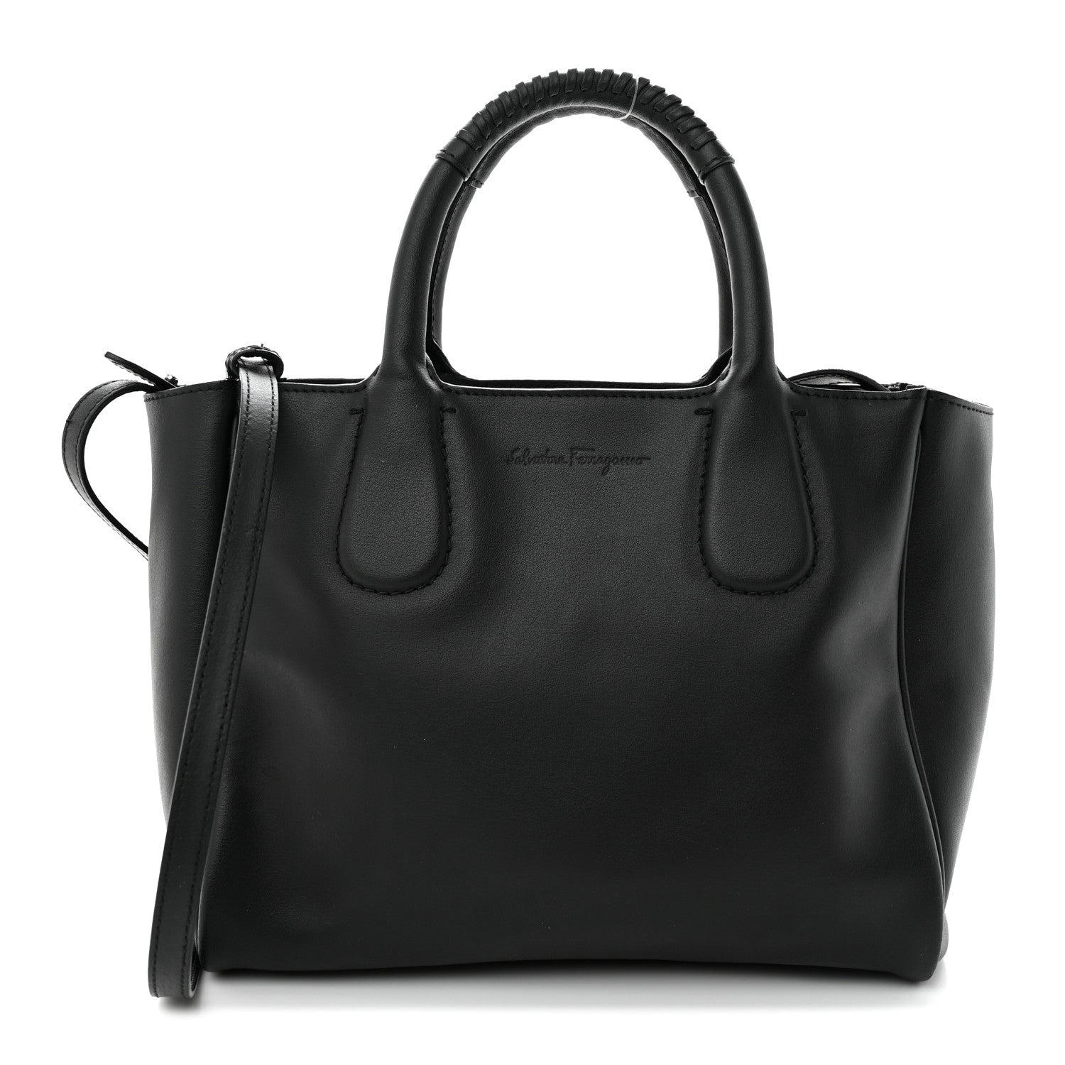 Salvatore Ferragamo Calfskin Double Handle Small Nolita Satchel Black 1 of 15