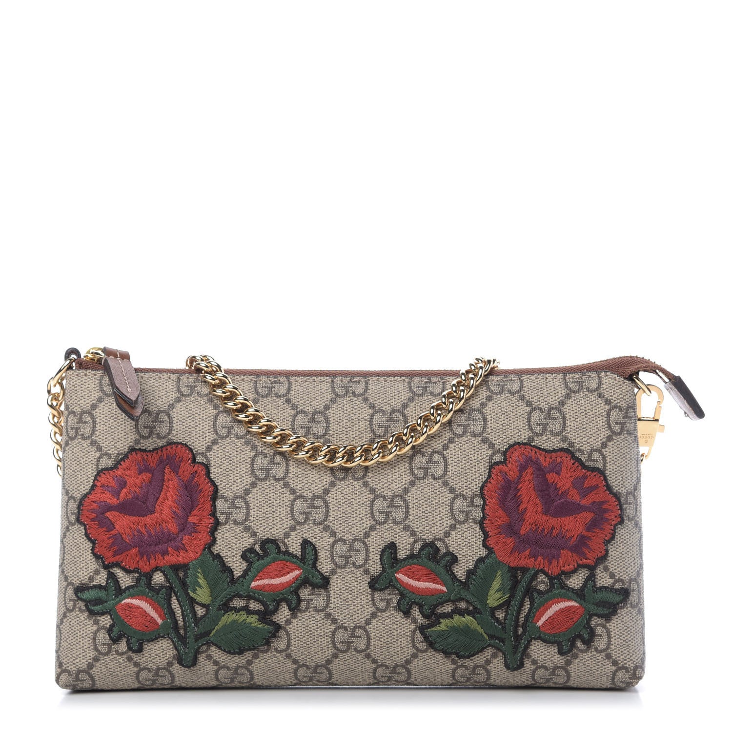 Gucci GG Supreme Monogram Embroidered Roses Chain Wrist Wallet 1 of 9