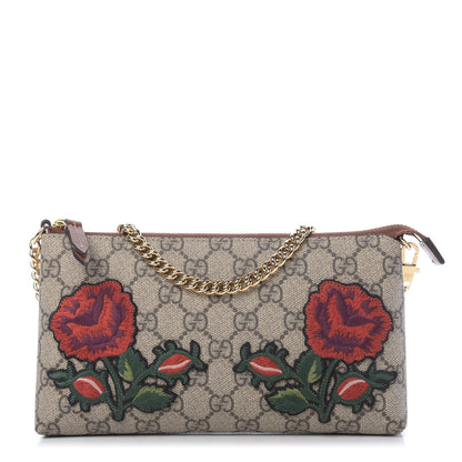 Gucci GG Supreme Monogram Embroidered Roses Chain Wrist Wallet 1 of 9