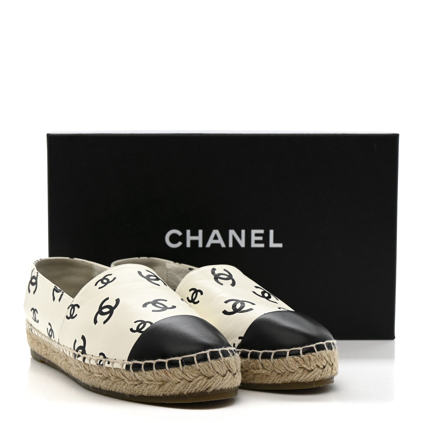 Lambskin Printed CC Espadrilles 37 White Black