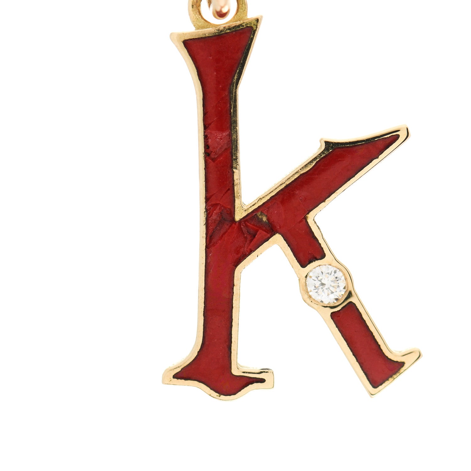 Foundrae 18K Yellow Gold Diamond Enamel Point Initial K Charm Red 4 of 4