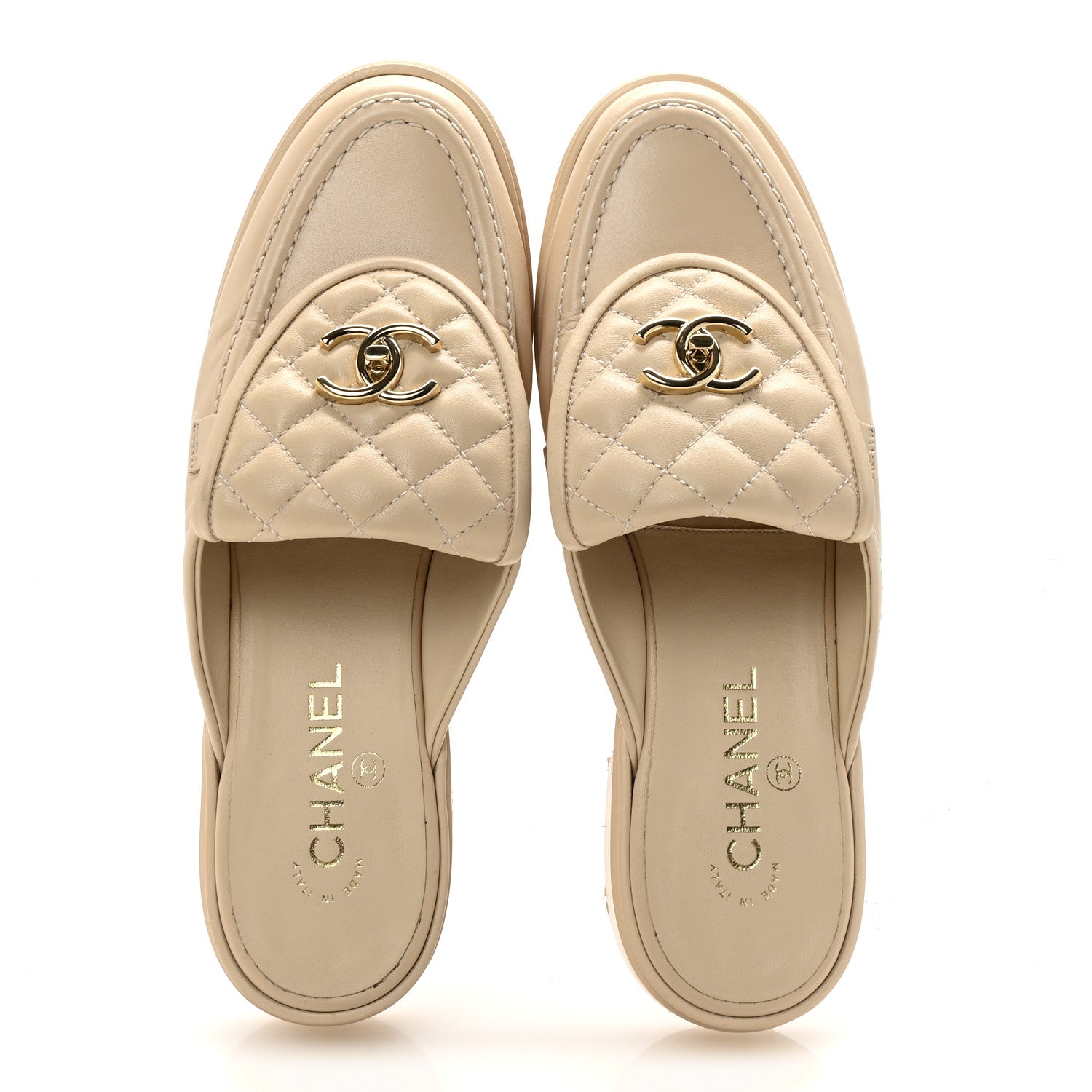 Chanel Lambskin Quilted CC Turnlock Mules 40 Light Beige 1770567
