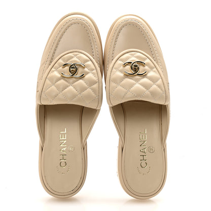 Chanel Lambskin Quilted CC Turnlock Mules 40 Light Beige 2 of 10
