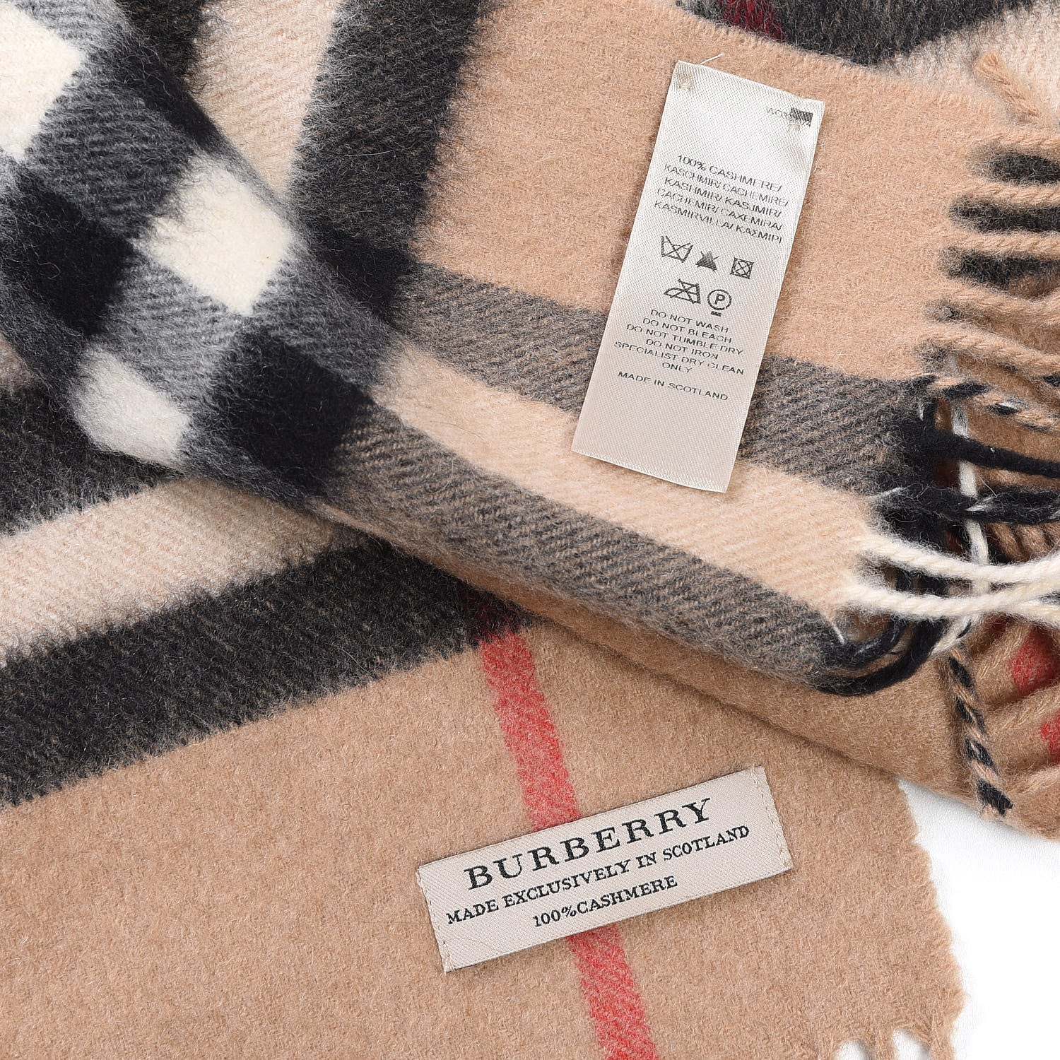 Burberry Cashmere Giant Check Fringe Scarf Camel 5 of 5