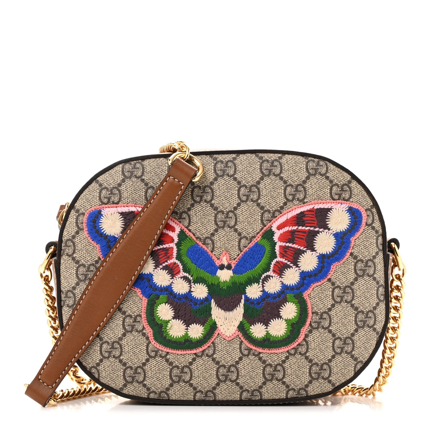 Gucci GG Supreme Monogram Butterfly Embroidered Mini Chain Shoulder Bag Beige Tuscany 1 of 14