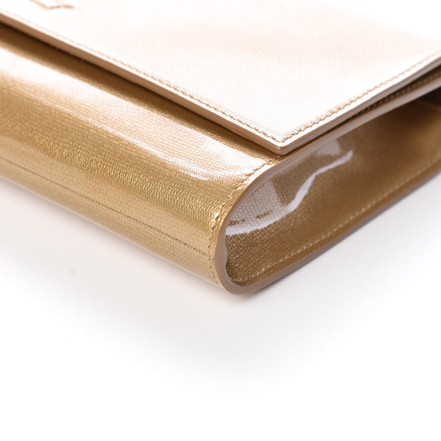Patent Linen Large Belle De Jour Clutch Champagne Gold