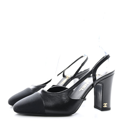 Chanel Lambskin Grosgrain Cap Toe CC Slingback Sandals 36.5 Black 3 of 9