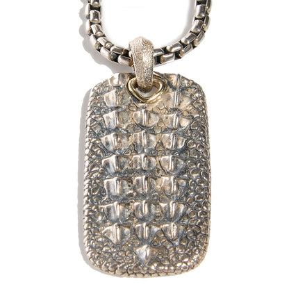 David Yurman Sterling Silver 18K Gold Alligator Embossed Naturals Dog Tag 3 of 5