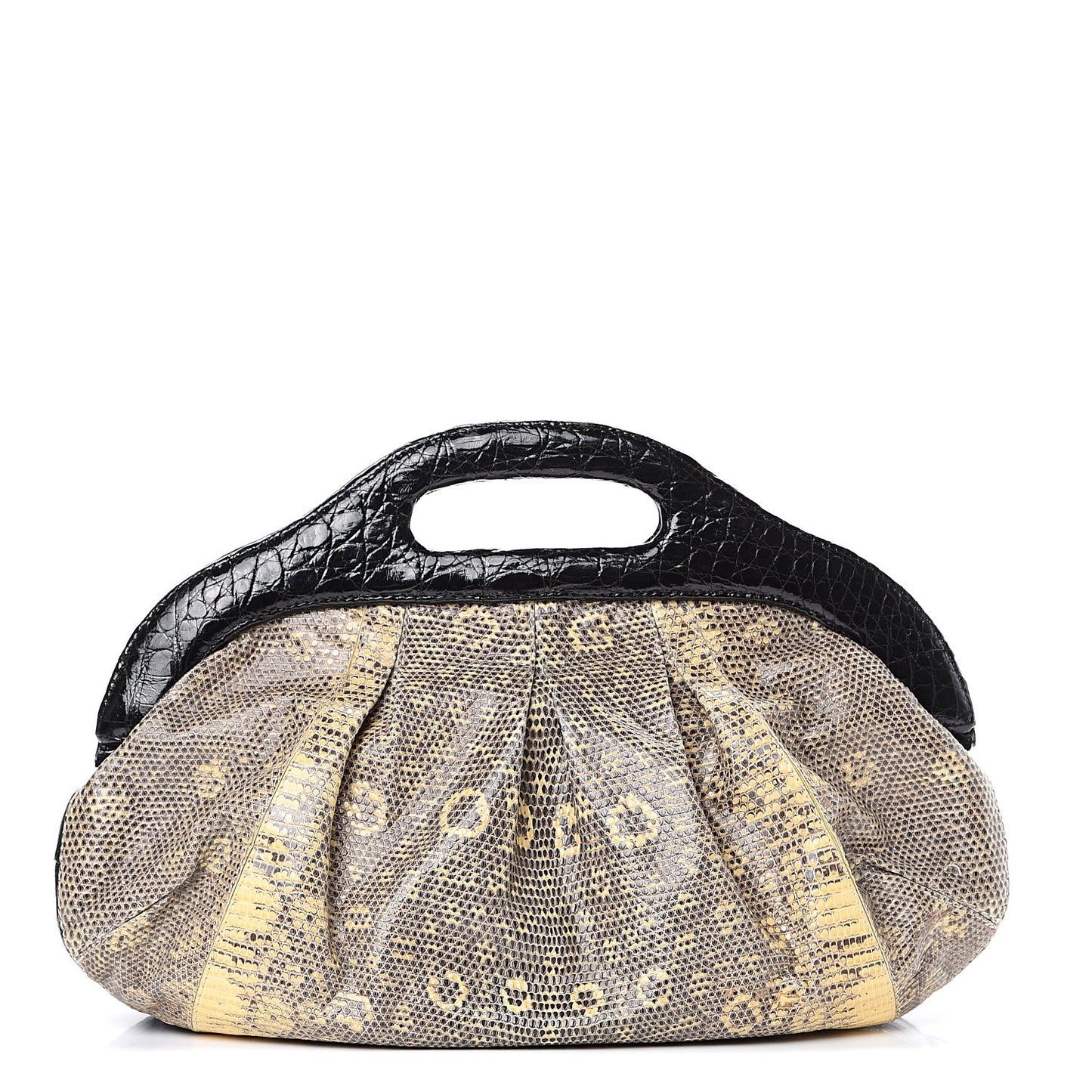 Lizard Crocodile Clutch Beige Black