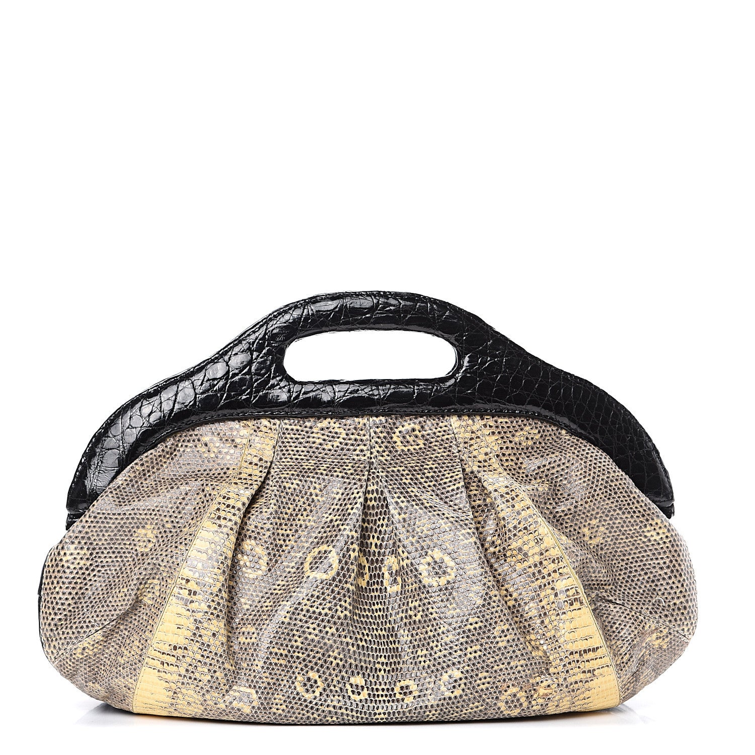 Nancy Gonzalez Lizard Crocodile Clutch Beige Black 1 of 7