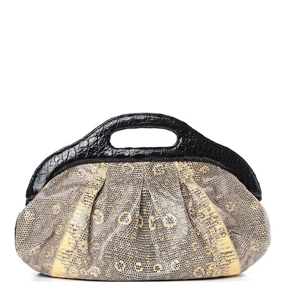 Nancy Gonzalez Lizard Crocodile Clutch Beige Black 1 of 7