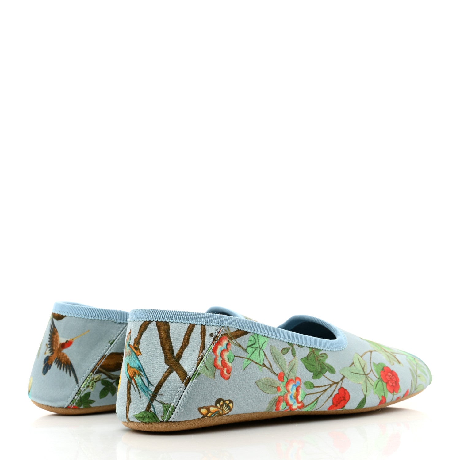 Gucci Satin Voyage Eco Tian Printed Womens Flats 36 Light Blue Multicolor 4 of 9