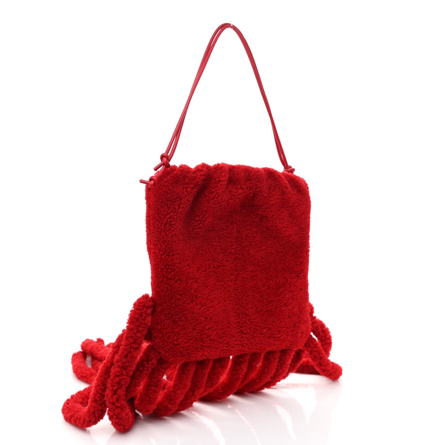 Curly Shearling Nappa The Fringe Pouch Shoulder Bag Scarlet