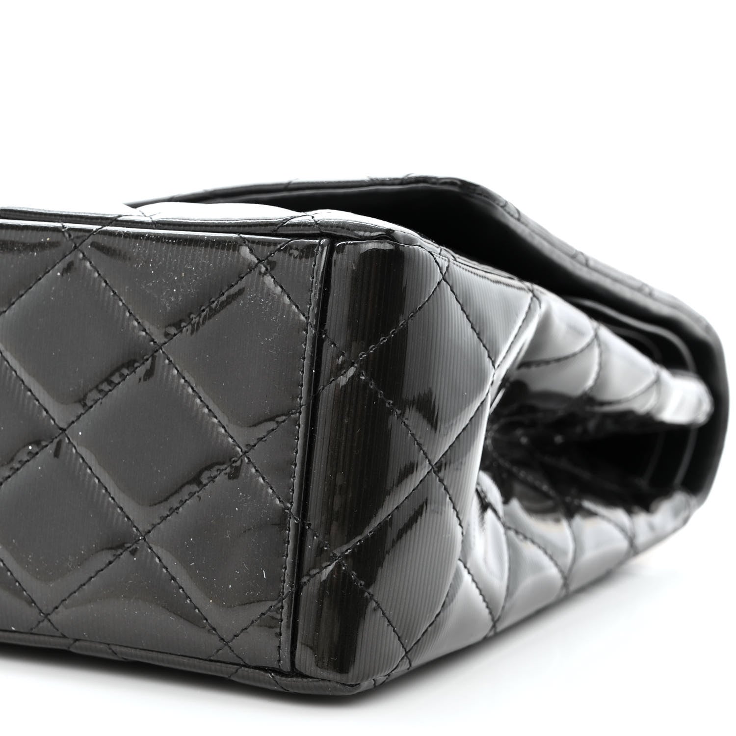 Chanel Striated Patent Quilted Maxi Double Flap Black 10 of 14