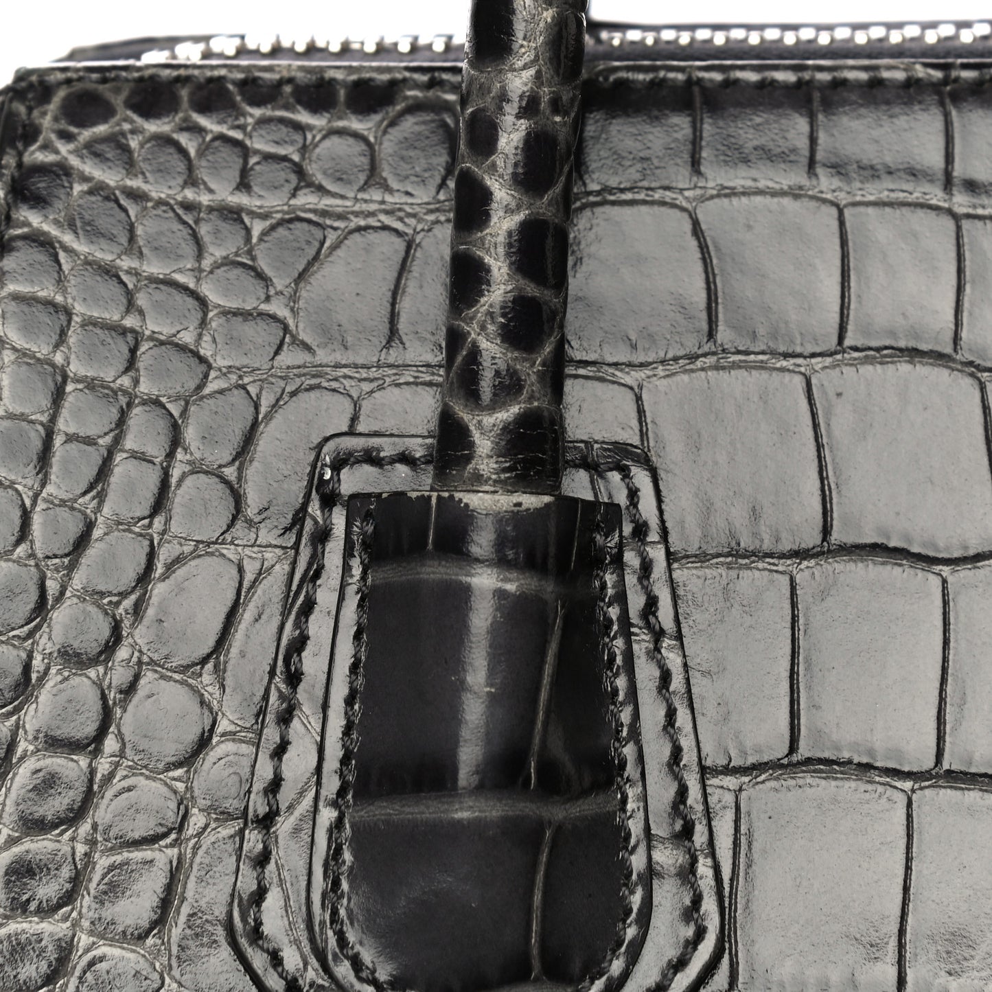 Calfskin Crocodile Embossed Small Antigona Storm Grey
